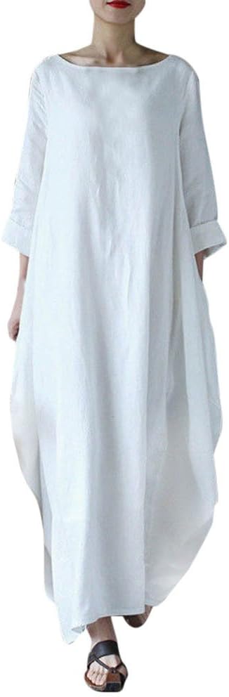 Hmeng Women Maxi Dress Long Sleeve Baggy Ball Gown Casual Solid Loose Party Plus Size Long Dresses