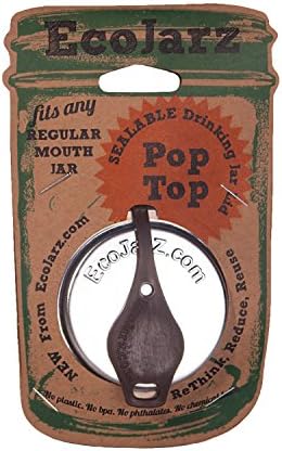 Ecojarz: Small-Mouth Pop-top Sealable Drinking Jar Lid! Stainless Steel and Silicone. Non-plastic (Coffee)