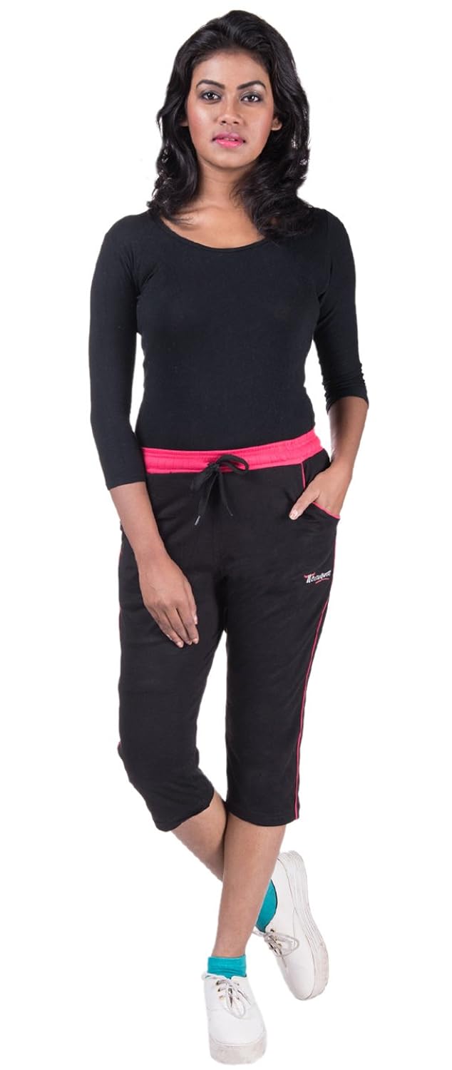 v d sales&trade;, women's designer black cotton capri , three quarters