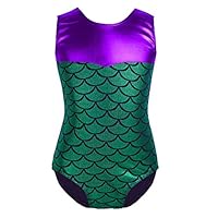 Freebily Little Big Girls Mermaid Costumes Sparkle Fish Scale Metallic Athletic Dance Gymnastics Leotard Outfit Dancewear Green 7-8