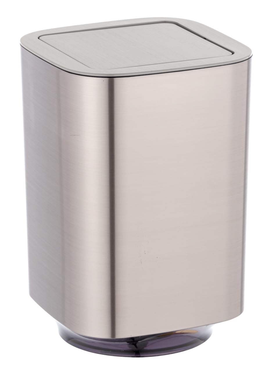 WENKO Auron Swing Lid Bin Silver Cosmetic Bin with Swing Lid Bathroom Bin 5.5 L Plastic 17.2 x 25.5 x 17.2 cm
