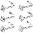 FANSING Nose Studs for Women Men L Shaped Nose Rings Surgical Steel Nostril Piercing Jewelry with Cubic Zirconia End
