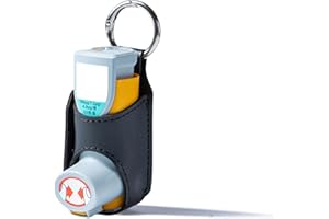 Mazentrix Asthma Inhaler Holder - PU Leather Case w/Carabiner Clip, Portable Travel Pouch for Adults Kids (Inhaler Not Included) Black