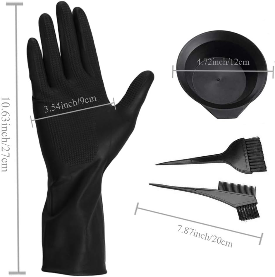 Hair Dye Gloves With Hair Dye Brush and Bowl Set Black Reusable Rubber Gloves for Hair Salon: Kitchen & Dining