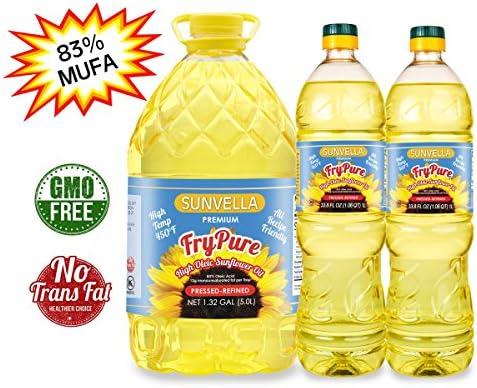 SUNVELLA FryPure Non-GMO High Oleic Sunflower Oil, Pressed-Refined (Pack of 5.0L + (2) 1.0L)