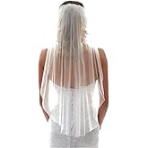HEREAD 1 Tier Bride Wedding Veil Short Wasit Elbow Length Bridal Tulle Veils with Comb and Cut Edge