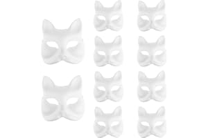Sealhuan 10PCS Therian Masks White DIY Fox Mask to Paint Animal Dress Up Masks Half for Masquerade Halloween Cosplay Costume Party Favors