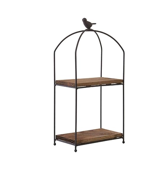 Amgend Schmiedeeisen-Doppelschicht-Lagerregal Massivholzbrett Vogel Desktop Rack Küche Badezimmer Kosmetik Finishing Rack
