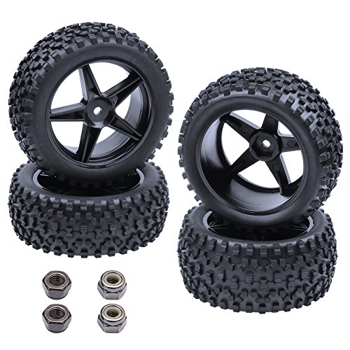 HobbyPark Front(2) & Rear(2) Tires & Wheels Pentagram 12mm Hex Hub For 1/10 Off Road Buggy Pack of 4