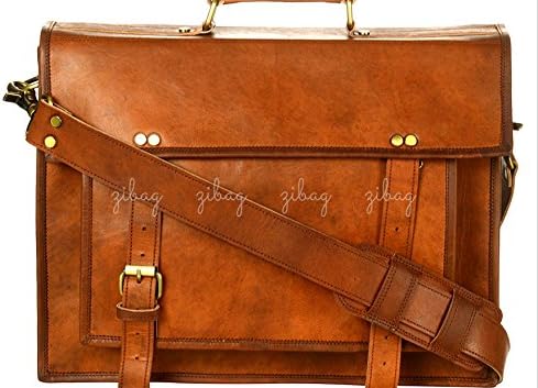 Zibag Men's Genuine Leather Vintage Retro Style Laptop Messenger Briefcase Bag For Office/College-Brown