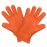 Homitt BBQ Grilling Gloves, Silicone Heat Resistant Oven Mitts & Hot Pads, Insulated &Waterproof, Hand Protection, Home Kitchen Accessories for Cooking, Baking, Smoking & Potholder (M)