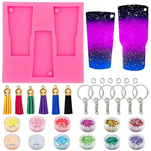 Tumbler Silicone Molds, ZALALOVA 25Pcs Tumbler Resin Silicone Molds Perfect Partner to Cup Turner(Cuptisseries) DIY Water Glass Shape Perforated Keychain Resin Clay Molds Crafts Tools for Plaster