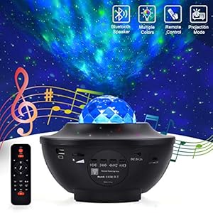 LED Projection Lamp Star Projector Night Light, 2 in 1 Starry Lamp & Ocean Wave Projector with Remote Control 10 Colors Changing Music Bluetooth Speaker Timer for Kids Adults Halloween Christmas Gifts