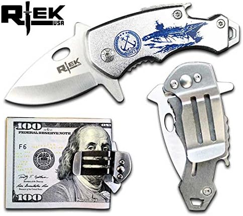 RTek USA Mini 4.25" Overall Tactical Money Clip Bottle Opener Folding Spring Assisted Open Knife 7 Variations Army, Navy, Marines, Special Forces, Fire Department, Police, Air Force,