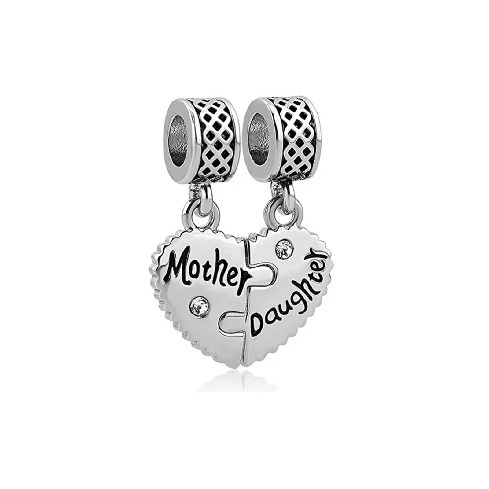 KunBead Jewelry Mother Daughter Matching Puzzle Heart Love Bead Charms Compatible with Pandora Bracelets