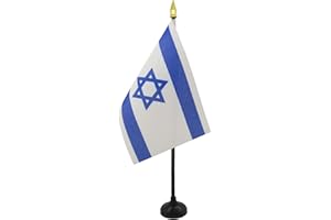 AZ FLAG - Israel Table Flag 15x10 Cm - Israeli Mini Desk Flag 100% Polyester 4'' x 6'' - Office Flag with 25 Cm Pole - Golden
