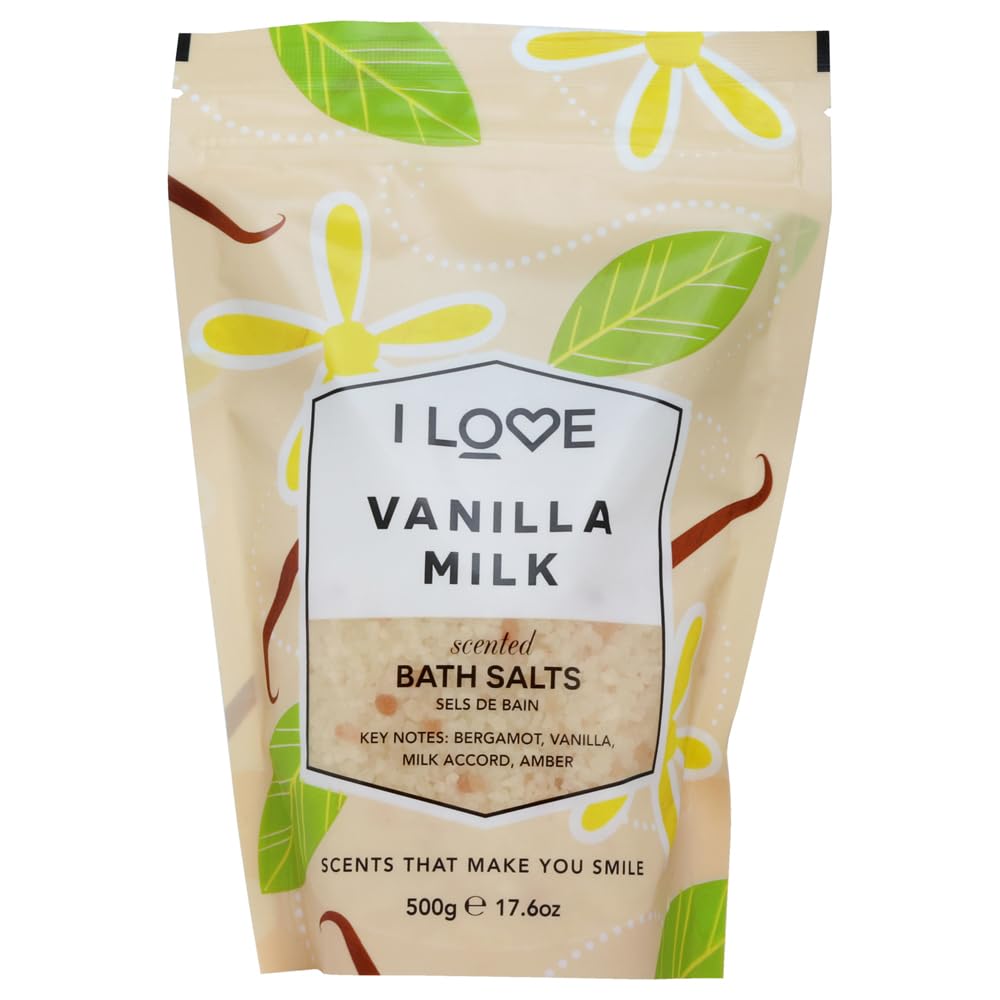 I Love Signature Vanilla Milk Scented Bath Salts, with 99% Naturally Derived Ingredients, Lightly Fragranced Leaving Skin Feeling Silky & Smooth, Vegan-Friendly - 500g