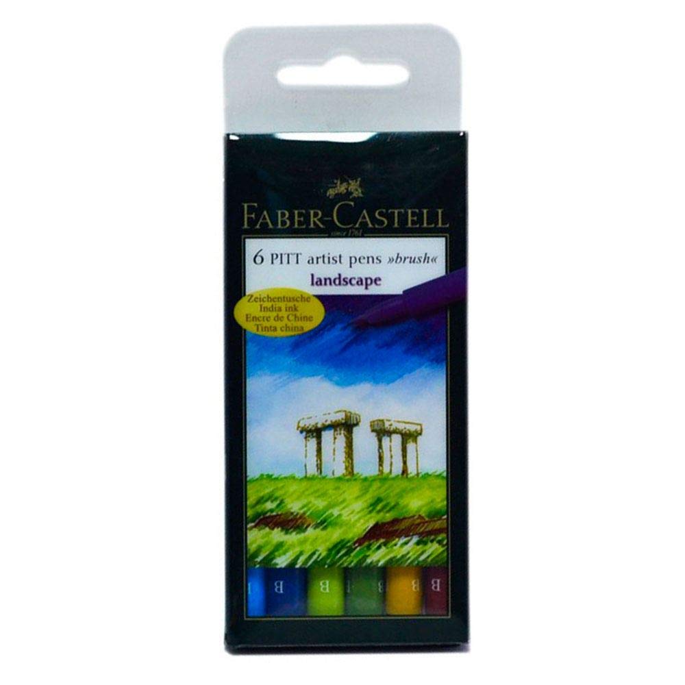 Faber-Castell Art & Graphic Pitt Artist Pen Brush India Ink Pen, Landscape, Wallet Of 6, For Art, Craft, Drawing, Sketching, Home, School, University, Colouring — image 1