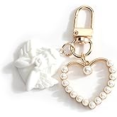 SHTALHST Angel Keychain,Heart Shape Keychain for Women Friends Birthday Christmas,Pearl Bag Charm for Keys Purse Handbag