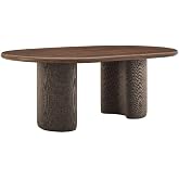 Modway Enric 84 Inch Oval Wood Dining Table in Walnut - Large Mango Wood Kitchen Table with Upholstered Fabric Legs - Seats 6-8 People