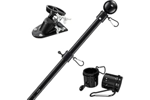 OLLIDOT House flag pole for wall, roof or deck mounted, stainless steel black pole tubular handle rod with 5' ft length x 1'' diameter, American USA flag sizes 2x3', 3x5' and 4x6"ft. (Black)