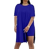 AXOSY Women Plus Size 2 Piece Outfits Short Sleeve Tunic Tops and Skinny Biker Shorts Sets Tracksuits
