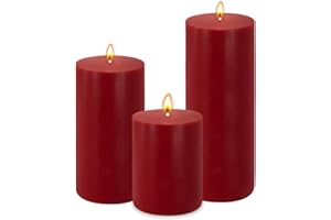 AMUSAER 3 Packs Different Sizes Red Colored Pillar Candles, Unscented Non-Toxic 3x4, 3x6, 3x8 Inch Dripless Smokeless Cylinder Candles for Wedding, Home Decor, Dinner Table, Party, Power Outage, Emergency