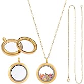 UNICRAFTALE Stainless Steel Memory Locket Charm Flat Round DIY Picture Photo Necklace Making Kit Chain Necklace with Crystal Double Sided Frame Glass Container Floating Charms for Lockets