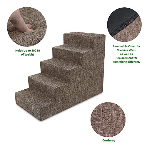 USA Made Pet Steps/Stairs with CertiPUR-US Certified Foam for Dogs & Cats by Best Pet Supplies - Brown Linen, 5-Step (H: 22.5") - Thumbnail 2