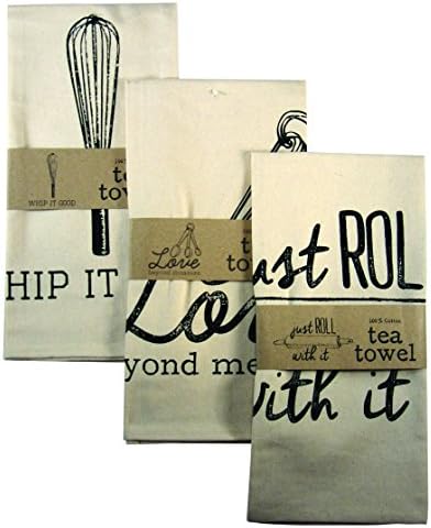 Country Primitive Funny Quote Printed Low Lint Cotton Everyday Dishtowel Set of 3 Tea Towels