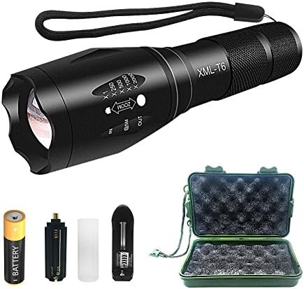 LED Tactical Flashlight - Rechargeable Tactical Flashlights - T6 Flashlight with 18650 Rechargeable Battery &amp; Charger - Zoomable Handheld Flashlight with 5 Modes - Best Camping Outdoor Flashlight