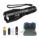 LED Tactical Flashlight - Rechargeable Tactical Flashlights - T6 Flashlight with 18650 Rechargeable Battery & Charger - Zoomable Handheld Flashlight with 5 Modes - Best Camping Outdoor Flashlight