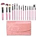 Gisala 15pcs Makeup Brush Set Foundation Mascara Lip Eyeshadow Eyebrow Brushes Kit with Leather Bag