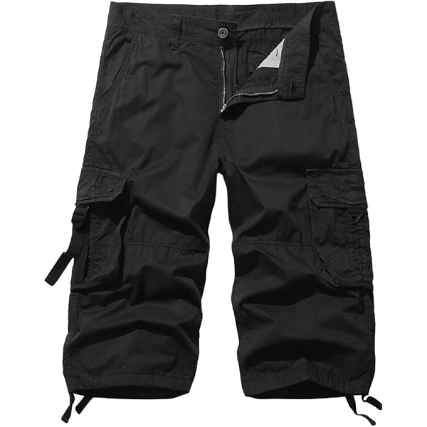 HODZAIW Men's Below The Knee Shorts 3/4 Cargo Shorts Black 30