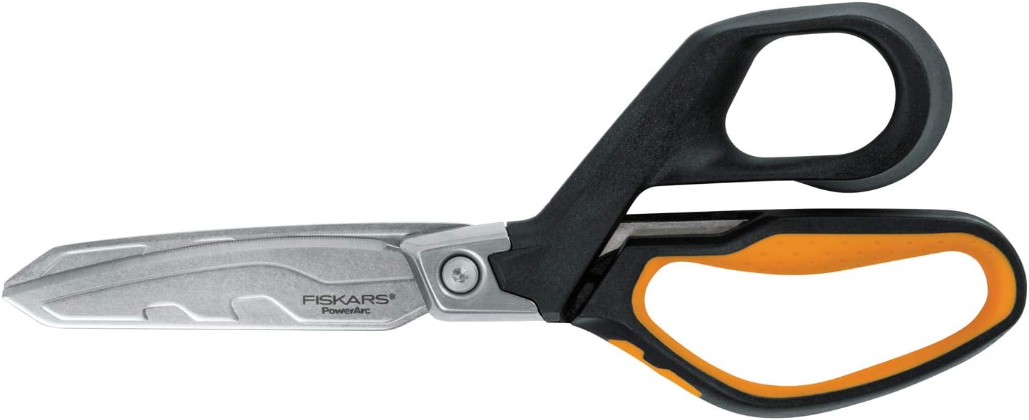 Fiskars PowerArc Heavy-Duty Scissors, Up to 30% More Power, Length 21cm, Durable Stainless Steel Blade/Plastic Handles, 1027204, Orange/Black