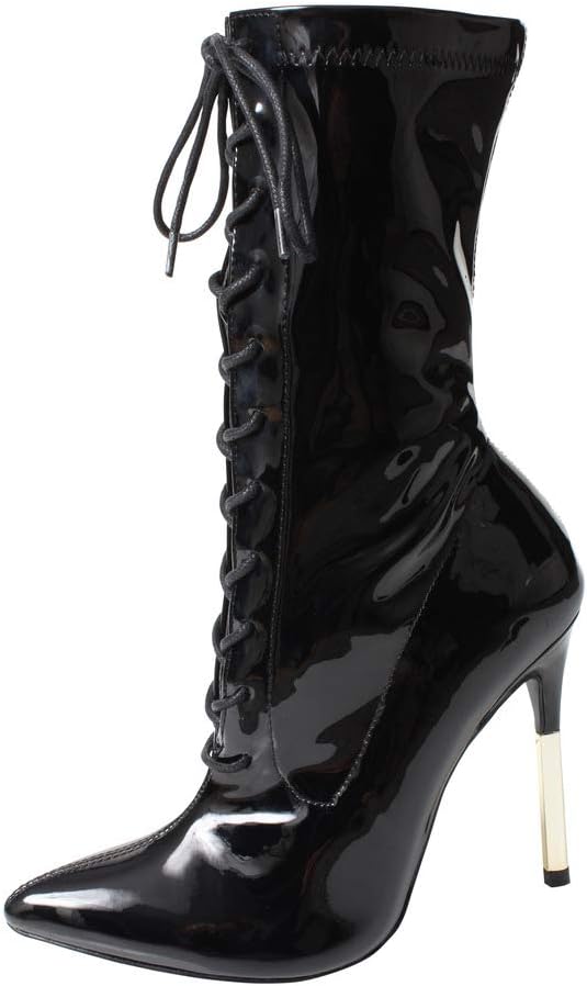 Ladies Sexy Ankle Black Patent Steampunk Victorian Boots Gothic Lace Up High Stilleto Heel