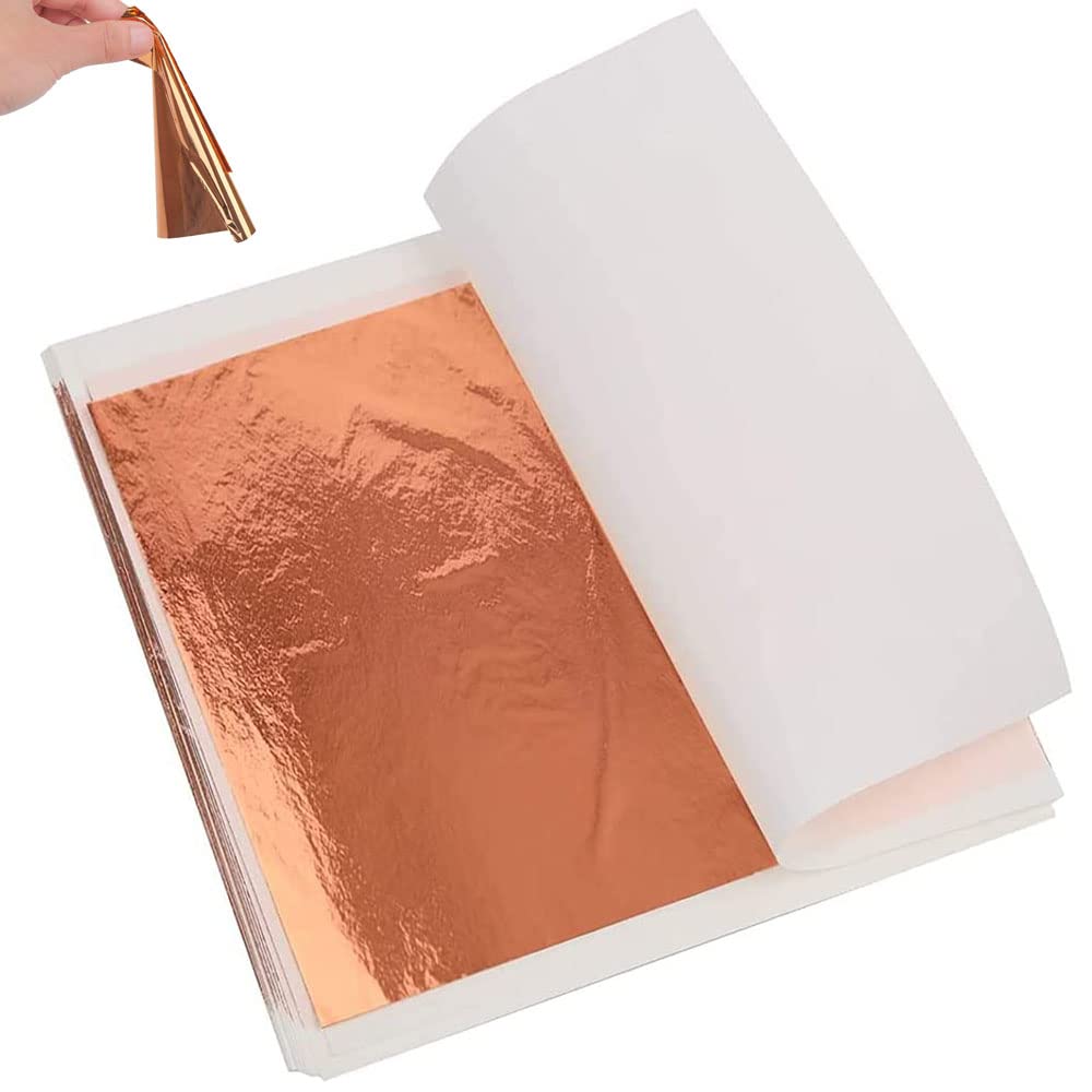 Wwmstlkx 100 Pieces Rose Gold Gilding Foil Paper, Metallic, Rectangular Sheets, 14 x 14 cm, For Decorative, Crafting, Art, Interior Design