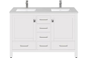 Eviva London 48 in. White Double Sink Bath Vanity with Carrara Quartz Top and Undermount Porcelain Sinks