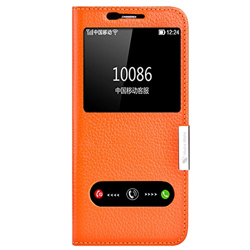 Samsung Galaxy S8 Plus Case Ultra Thin Flip Genuine Leather Samsung Galaxy S8 Plus Cover Case Window View Stand Feature Magnet Closure Phone Case for Samsung Galaxy S8 Plus by Make mate (Orange)