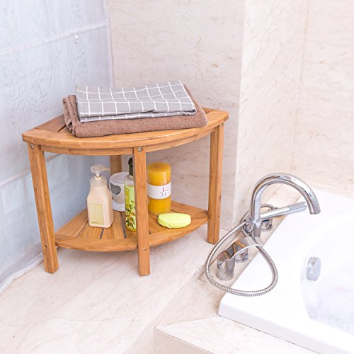 Corner Shower Bench & Seat & Stool With 2-Tire Storage Shelf, Durable & Stable Indoor and Outdoor Bench with 100% Bamboo- by Ecobambu - Thumbnail 5