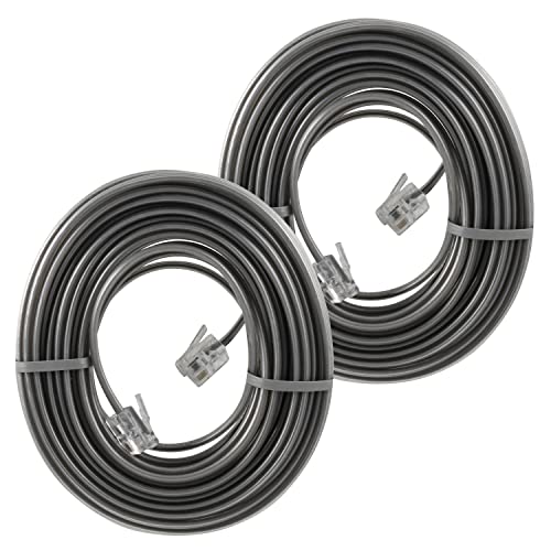 Power Gear Telephone Line Cord, 2 Pack, 25 Feet, Phone Cord, Modular Jack Ends, Works for Phone, Modem or Fax Machine, for Use in Home or Office, Satin, 46068,Gray