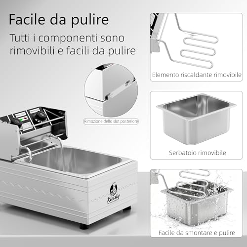 20L Electric Fryer, 3500W Commercial Deep Fryer with Baskets, Stainless Steel Double Bowl Fryer with Time and Temperature Control (Single Fryer 10L IO4)