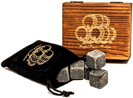 Whiskey Stones – Set of 9 Hand Made Natural Stones – Ideal gift for Men &amp; Women – Packaged in an Elegant Wood Box with Velvet Carrying Pouch – Enjoy your Chilled Spirit - By Verified Premium Products
