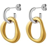 Gold Silver Two Tone Hoop Earrings for Women Irregular Chunky Circles Drop Earrings Geometric Fashion Dangle Jewelry Double Color Two Wear Earrings