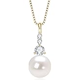 Pearl Necklaces for Women, Sterling Silver Freshwater Single Pearl Pendant Necklace, Anniversary Birthday Wedding Jewelry Gifts for Her