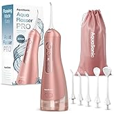 AquaSonic Aqua Flosser PRO - Rechargeable Electric Cordless Water Flosser for Teeth, Gums & Tongue - Waterproof Modern Design, 300ml Large Tank, 3 Modes, 6 Jet Tips, Deluxe Tongue Nozzle - Rose Gold