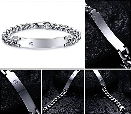 MPRAINBOW Personalized Free Engraving Custom Stainless Steel Link Chain Bracelet for Men,21.5cm,Adjustable