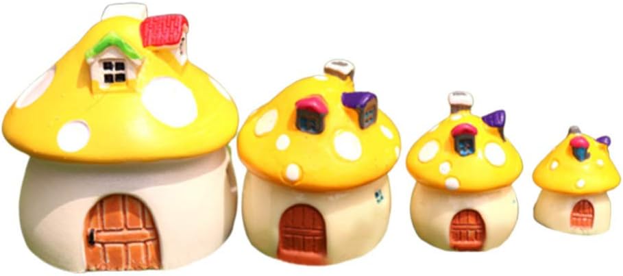 LIOOBO 4pcs Miniature Fairy Garden Mushroom House Ornament Outdoor Garden Decor Plant Pots Accessories Bonsai Craft Supplies Mixed Size Yellow