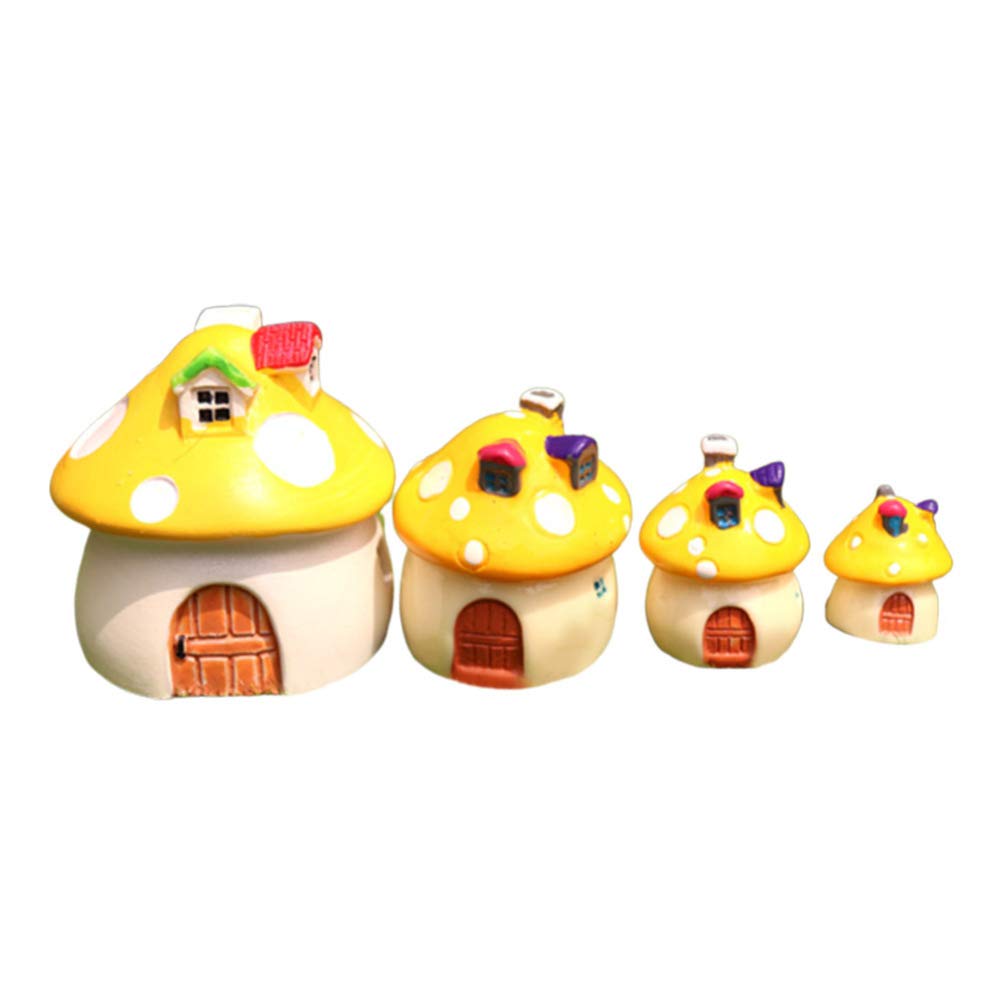 LIOOBO 4pcs Miniature Fairy Garden Mushroom House Ornament Outdoor Garden Decor Plant Pots Accessories Bonsai Craft Supplies Mixed Size Yellow