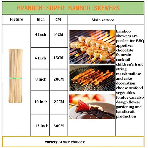 Bamboo skewer 4"/6"/8"/10"/12"(500Pcs) for Shish Kabob, Grill, Appetizer, Fruit, Corn, Chocolate Fountain, Cocktail - Thumbnail 5